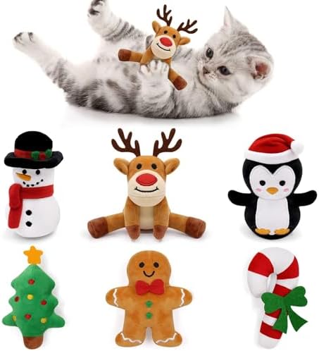Vansolinne Plush Christmas Catnip Toys for Indoor Cats 6 Pack by Vansolinne