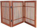 Urnporium Freestanding Wooden Dog Gate Foldable Indoor Pet Gate No Drill Expandable Barrier for Doorways Stairs Hallways Portable Wood Fence for Small Dogs & Puppies (Brown Pet Gate, 3 Panel 24" Tall)