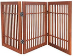Urnporium Freestanding Wooden Dog Gate Foldable Indoor Pet Gate No Drill Expandable Barrier for Doorways Stairs Hallways Portable Wood Fence for Small Dogs & Puppies (Brown Pet Gate, 3 Panel 24" Tall)