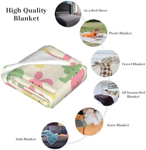 Colorful Easter Rabbit Throw Blanket, Pink Blue Green Yellow Bunny Blanket, Warm Soft Small Spring Lightweight Flannel Blankets for Couch Sofa Bed Living Room 40"x30" - Image 7