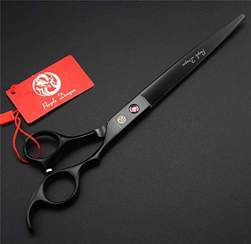 Purple Dragon 8 inch Dog Grooming Scissors Set with Anti-Shock Bag - Black | Japanese 440C Steel Pet Grooming Shears, Comfortable Grip, Includes Curved, Straight & Thinning Scissors with Silencer