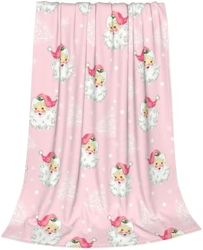 Christmas Santa Claus Throw Blankets, Xmas Tree Soft Anti Pilling Flannel Blanket, Winter Snowflake Decorative Lightweight Pink Blanket, 40x50 Inches Sofa Fleece Blanket for Girl Children by Qilerongrong