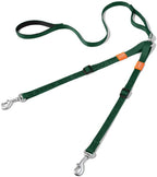 HOWGO Double Dog Leash,Tangle-Free 360 Swivel(Green, Pro M-L w.Handle) | Individually Adjustable Length, Double Padded Handles,Aviation Aluminum Hooks,Durable Nylon,No-Tangle Walking,All Breeds