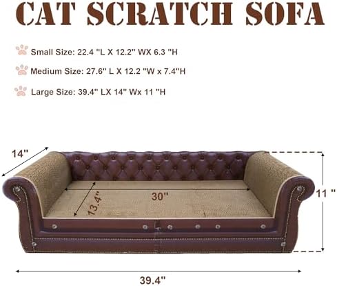 COOZMENT Scratching Sofa, Couch Shaped Thick Scratching Cardboard, Lounge Bed for Indoor Rest&Play, Sofa Scratcher Pad (Brown, 39.4" L X 14" W X 11" H) - Image 2