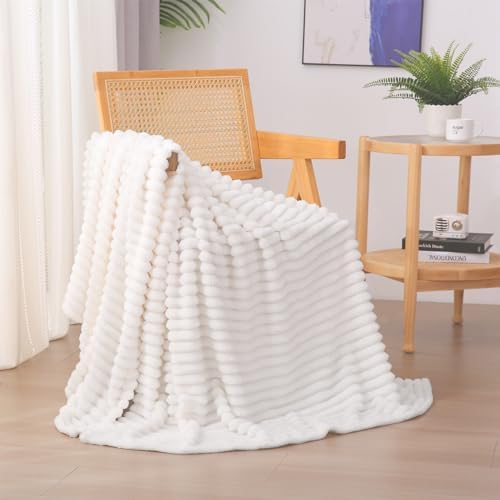 Cream White Fleece Throw Blanket 60”×80” for Couch Sofa Livingroom by linecooo