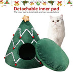 NIBESSER Cat Bed Christmas Tree Cat Tent House Self-Warming 2 in 1 Removable Comfortable Triangle Pet Teepee Xmas Dog Cave in Winter(Green/White) - Image 4