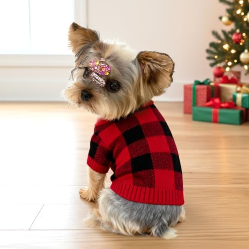 Dog Christmas Sweater Red Plaid Cardigans Dog Christmas Outfit Soft Warm Knitted Pet Clothes Cold Weather Puppy Clothes for Small Medium Large Dogs Cats - Image 5