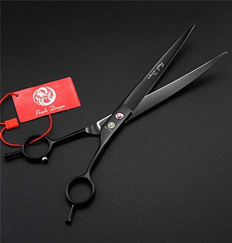 Purple Dragon 8 inch Dog Grooming Scissors Set with Anti-Shock Bag - Black | Japanese 440C Steel Pet Grooming Shears, Comfortable Grip, Includes Curved, Straight & Thinning Scissors with Silencer