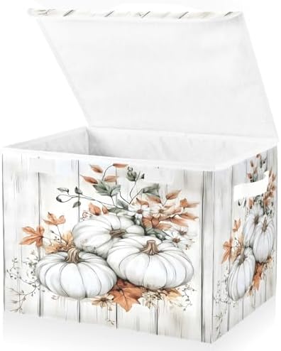 Bolaz Storage Bins with Lids and Handles,White Pumpkin Wood Storage Box Basket with Cover Collapsible Organizer Containers for Home Closet, Shelves by Unknown