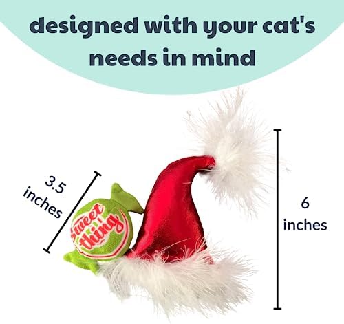 Huxley & Kent Plush Cat Toy - Holiday Interactive Catnip Toy for Cats & Kittens - Soft with Crinkle & Catnip - Fun Indoor Play - Santa Hat & Sweet Thing Candy 2pk - Image 3