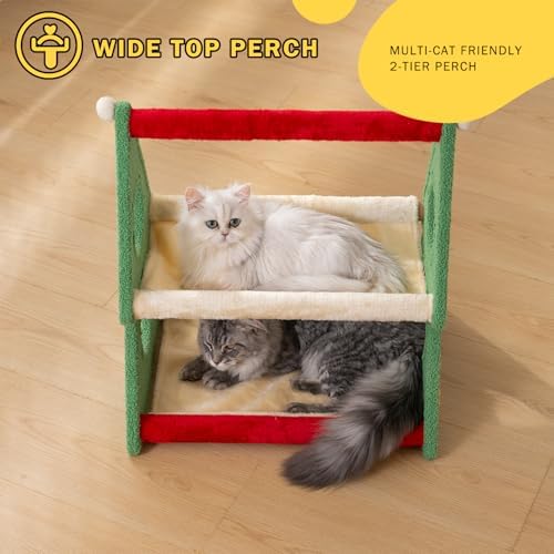 Nonta 20.47“ Christmas Cat Bed, 2‑Tier Festive Cat Perch for Indoor Cats, Soft Plush Triangle Cat Tree with Peek‑a‑Boo Holes, Stable Compact Multi‑Cat Cat Furniture for Holiday Home Decor - Image 6