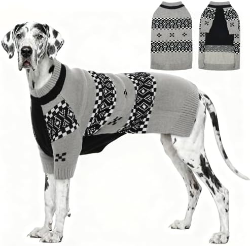 ROZKITCH Long Sleeve Dog Sweater for Large Dogs, Breathable Knit Sweatshirt with Fair Isle Pattern, Warm Winter Pet Clothes for Extra Large Dogs Easy to Wear Grey 5XL by ROZKITCH