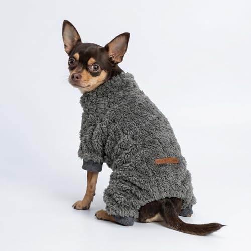 Fitwarm Turtleneck Fleece Dog Sweater Pajamas, Warm Winter Dog Clothes for Small Dogs Boy Girl, Fuzzy Pet Onesie with Feet, Dark Grey, Large - Image 2