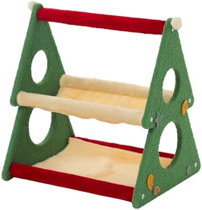 Nonta 20.47“ Christmas Cat Bed, 2‑Tier Festive Cat Perch for Indoor Cats, Soft Plush Triangle Cat Tree with Peek‑a‑Boo Holes, Stable Compact Multi‑Cat Cat Furniture for Holiday Home Decor by NontaPet