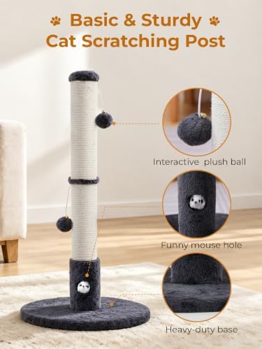 Woochpet Funny Cat Scratching Posts Sturdy Scratcher Posts 33'' Grey - Image 6