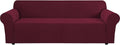 H.VERSAILTEX Stretch Couch Covers for Sofa 1 Piece Slipcovers for Couches 3 Seater Couch Cover Feature Thick Checked Jacquard Fabric with Elastic Bottom(Large Sofa 90"-100" Wide, Burgundy Red)