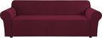 H.VERSAILTEX Stretch Couch Covers for Sofa 1 Piece Slipcovers for Couches 3 Seater Couch Cover Feature Thick Checked Jacquard Fabric with Elastic Bottom(Large Sofa 90"-100" Wide, Burgundy Red)