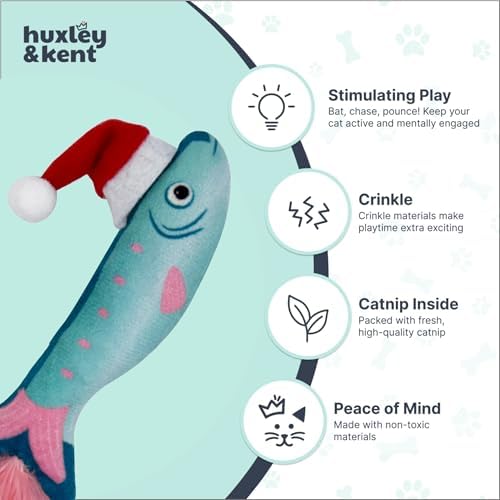 Huxley & Kent Plush Cat Toy - Holiday Interactive Catnip Toy for Cats & Kittens - Soft with Crinkle & Catnip - Fun Indoor Play - Fishmas Sardine Mint - Image 4