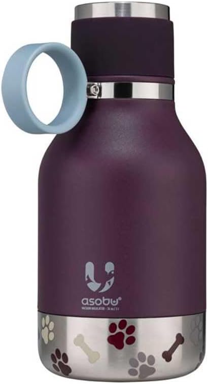 Asobu Buddy Bottle a Stainless Steel Insulated Water Bottle for with Removable Dog Water Bowl and Dog Food and Treat Storage Bowl (Burgundy, 37 Oz Water Bottle with Bowl)