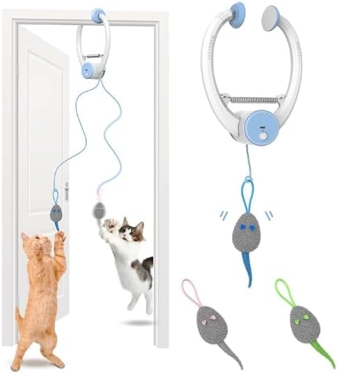 Interactive Cat Toys for Indoor Cats - Automatic Flying Bird Feather Toy Chase Exercise Enrichment Stimulation, Rechargeable Durable Safe Kitten & Adult Cat Electric Hanging Toy for Bored Cats (White)
