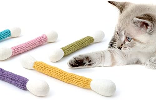 Glaciart One Swab Cat Toys with Catnip, 5 Pcs Wool Felt Chew Sticks for Indoor Cats, Interactive Kitten Toys for Exercise and Play, Gift Idea - Image 4