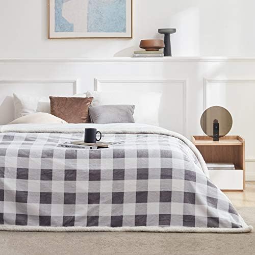 Touchat Sherpa Plaid Twin Blanket 60" X 70", Fuzzy Fluffy Soft Cozy Throw Blanket, Twin Size Plush Fleece Flannel Plush Microfiber Blanket for Couch Bed Sofa (Grey) - Image 4