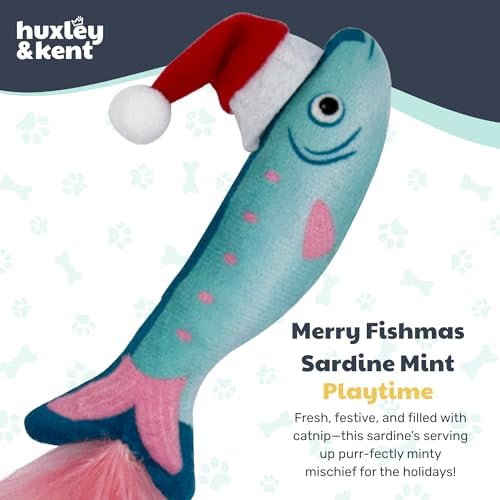 Huxley & Kent Plush Cat Toy - Holiday Interactive Catnip Toy for Cats & Kittens - Soft with Crinkle & Catnip - Fun Indoor Play - Fishmas Sardine Mint - Image 2