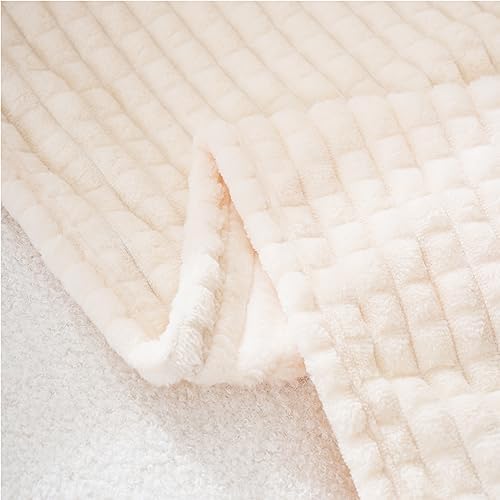 Puncuntex Fleece Blanket Cream White 108"×90" with Square Grid Design - Image 6
