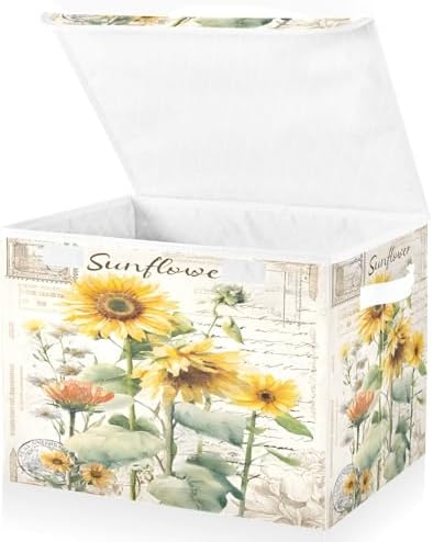 Bolaz Storage Bins with Lids and Handles,Sunflower Stamp Storage Box Basket with Cover Collapsible Organizer Containers for Home Closet, Shelves by Unknown