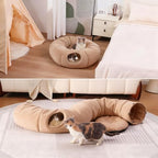 Cat Tunnel Christmas Tree Skirt， Cat Bed Under The Xmas Tree, Soft Plush Kitty Tunnel Bed with Washable Cushion, Two-Entry Peekaboo Round Christmas Cats Donut for Kitten Puppy Rabbit Ferret (Brown) - Image 4