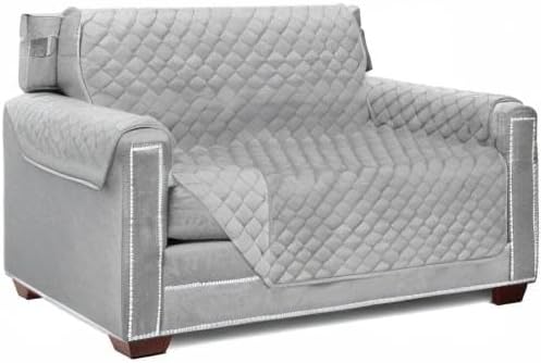 Sofa Shield® Couch Armchair Covers for Dogs, Reversible Furniture Protector with Strap, Stain and Tear Resistant Cushion Cover, 48 inch Seat, Machine Washable Slipcover Pets, Cats, Light Gray