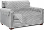 Sofa Shield® Couch Armchair Covers for Dogs, Reversible Furniture Protector with Strap, Stain and Tear Resistant Cushion Cover, 48 inch Seat, Machine Washable Slipcover Pets, Cats, Light Gray