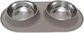 Messy Mutts Double Silicone Dog Feeder, Stainless Bowls, Extra-Large, Grey | Non-Slip Silicone Double Dog Feeder With Two Removable Stainless Steel Bowls For Food And Water
