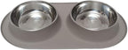 Messy Mutts Double Silicone Dog Feeder, Stainless Bowls, Extra-Large, Grey | Non-Slip Silicone Double Dog Feeder With Two Removable Stainless Steel Bowls For Food And Water