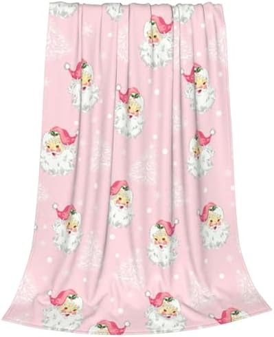 Christmas Santa Claus Throw Blankets, Xmas Tree Soft Anti Pilling Flannel Blanket, Winter Snowflake Decorative Lightweight Pink Blanket, 30x40 Inches Sofa Fleece Blanket by Qilerongrong