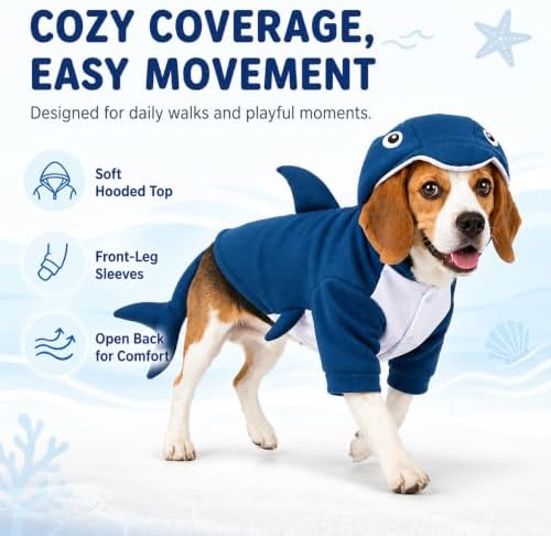 Dog Clothes, Blue Shark Dog Costume, Fleece, Snap Closure,M - Image 5