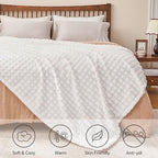 BEDELITE 3D Checked White Fleece Throw Blanket for Couch, 50x60 Inches - Image 5