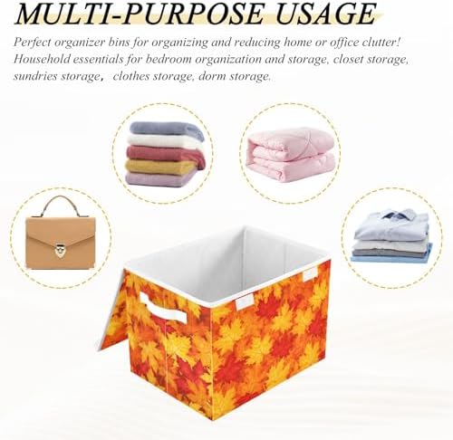 Bolaz Storage Bins with Lids and Handles, Fall Maple Leaves in Autumn Storage Box Storage Basket with Cover Collapsible Organizer Containers for Home Closet, Shelves - Image 7