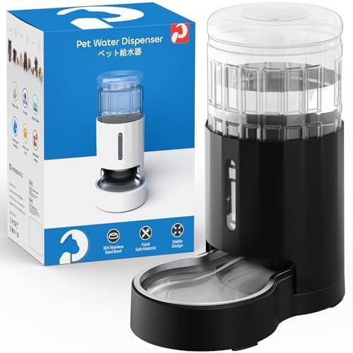 CZPET Automatic 4L/135Oz/1Gal Cat Water Dispenser with Stainless Steel Bowl, Gravity Waterer for Small Medium Dog Puppy Kitten (Black) | With Stainless Steel Bowl, Gravity Waterer for Small Medium Dog Puppy Kitten