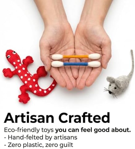 Glaciart One Wool Cat Toy Set with Catnip | Interactive Cat Toys for Play, Exercise & Boredom Relief | Mouse, Lizard & Swabs - Image 6