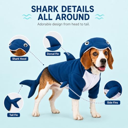 Dog Clothes, Blue Shark Dog Costume, Fleece, Snap Closure,L - Image 3