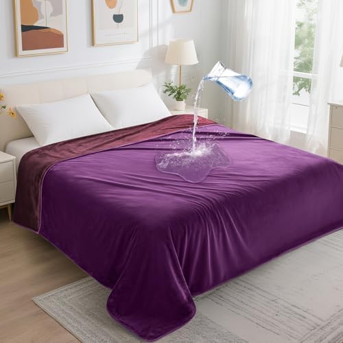 LOOBANI Waterproof Blanket for King Bed, Reversible Purple Flannel 85"x108" by LOOBANI