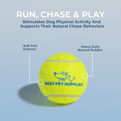 Best Pet Supplies Interactive Squeaky Dog Chew Toy, Ideal Dog Toys for Chewers, Small, Medium & Large Dogs, and Fetch Lovers - Tennis (Yellow), Medium (Pack of 4) - Image 3