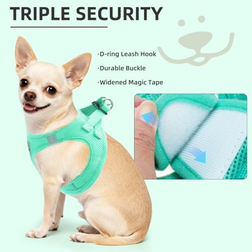 PUPTECK Adjustable Dog Harness Collar and Leash Set Step in No Pull Pet Harness for Small Medium Dogs Puppy and Cats Outdoor Walking Running, Soft Mesh Padded Reflective Vest Harnesses, Solid Green XS - Image 5