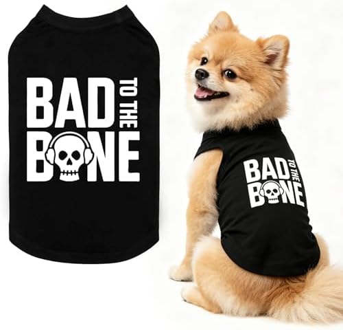 BINGPET Bad to The Bone Dog Shirt, Soft Cotton T-Shirt, Halloween Costumes by BINGPET