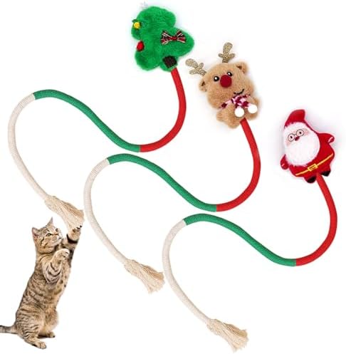 Christmas Cat Catnip Toys, Cotton Rope Cat Toys, Dental Chew Toys for Indoor Cats, Teeth Cleaning Toys for Kitten, Anxiety Relieving Catnip Toy for Cats (26.38 inches) by Unknown