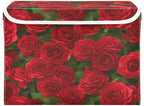 Bolaz Red Rose Leaves Pattern Storage Bins with Lids and Handles, Foldable Storage Box Storage Basket with Cover Collapsible Organizer Containers for Home Closet, Shelves - Image 2