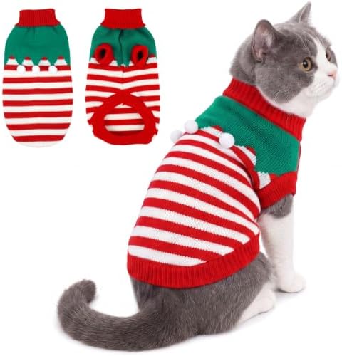 PUMYPOREITY Christmas Cat Sweater, Tree Pattern Knit Sweater for Cats Only by PUMYPOREITY