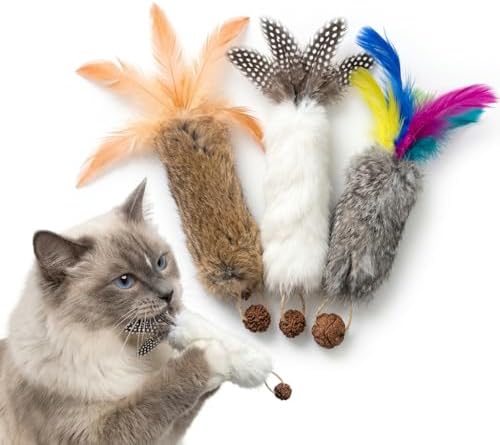 Cat Toys with Rabbit Feather 6 Kicker Fur Interacitve Toy Crinkle by NSWXZDS