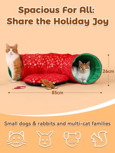 Rywell 3-in-1 Cat Tunnel Christmas Tree Skirt,Soft Plush Tunnel Bed for Indoor Cats Play, Rest & Hide, Foldable Cat Tunnel with Cozy Cushion & Toy Balls, Perfect for Christmas Tree Decor - Image 5